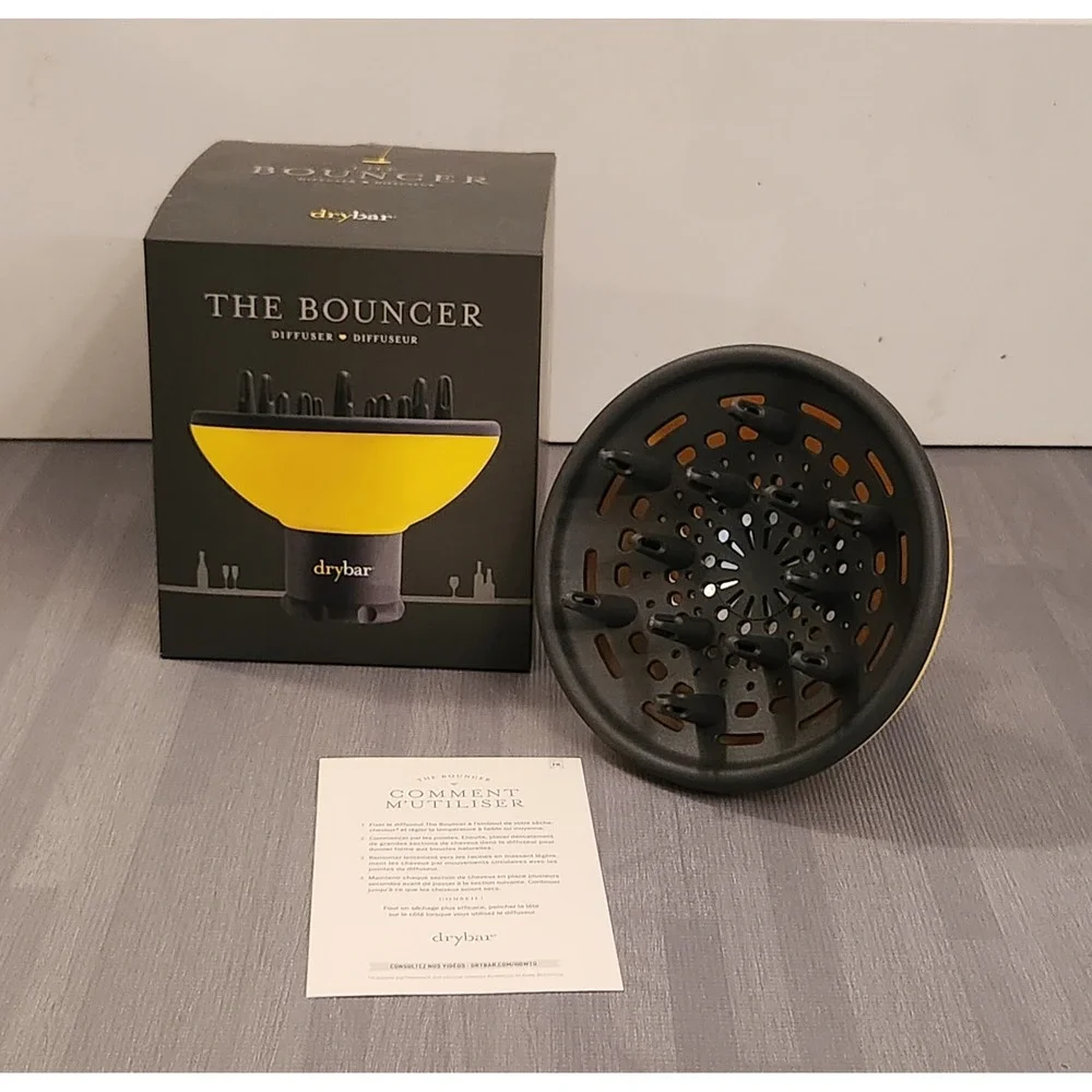 Drybar The Bouncer Diffuser Hair Dryer Attachment Yellow Black Curls Frizz Free